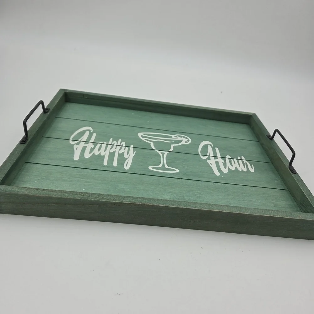 Green Wooden Happy Hour Serving Tray